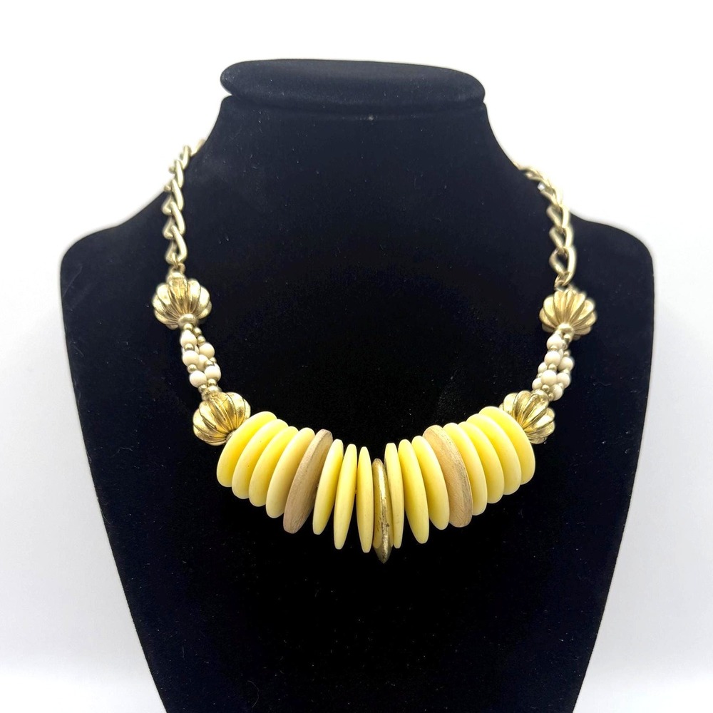 Vintage‎ Gold Tone Yellow Disc Statement Necklace – Chunky Retro Bead Collar